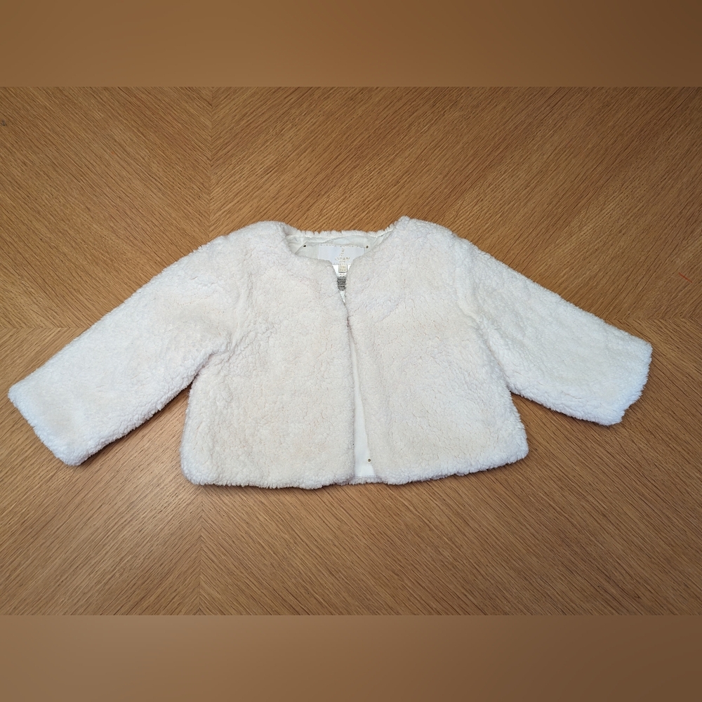 Jacadi Paris like new faux fur white fleece jacket baby 18m